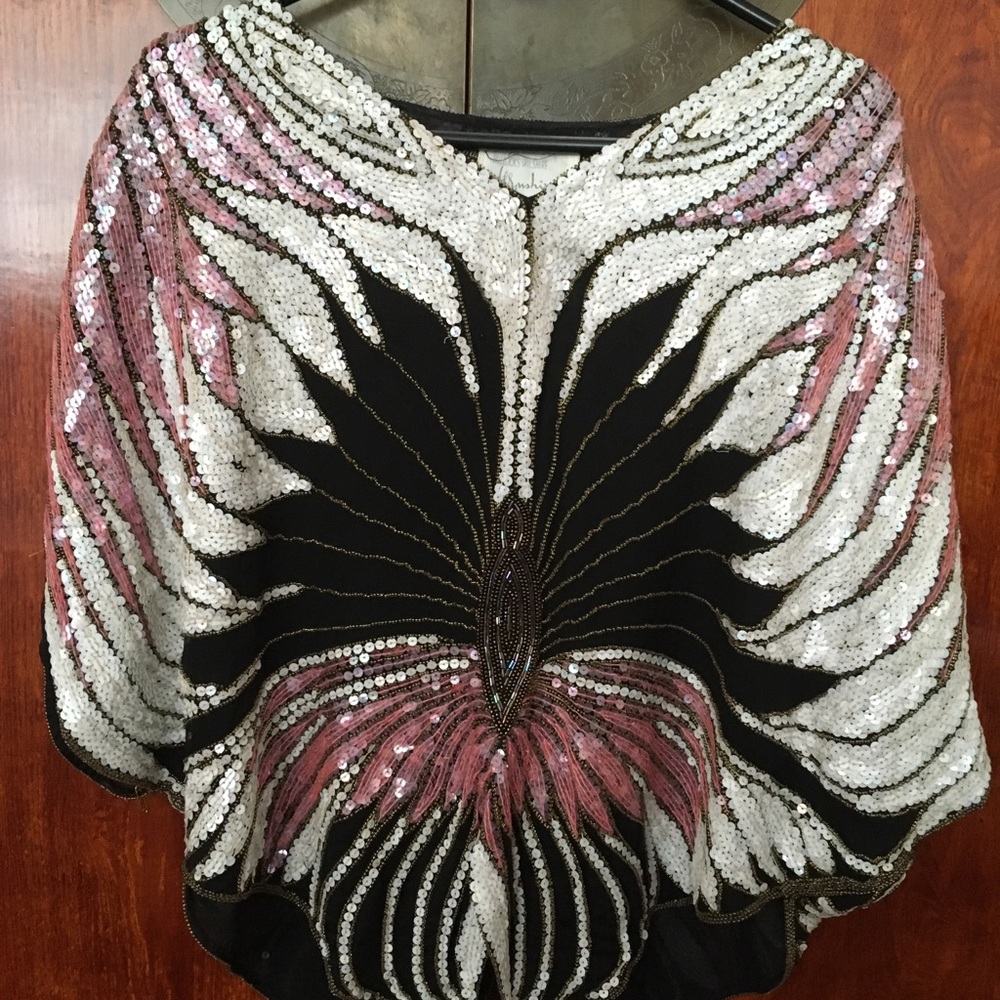 Vintage Sequined Silk butterfly Top
